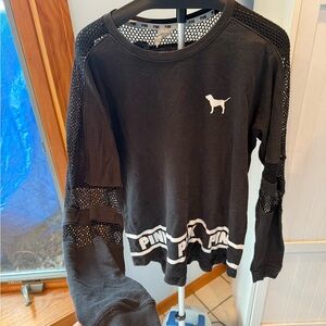 Vintage PINK Victoria's Secret Black Mesh Sleeve Sweatshirt